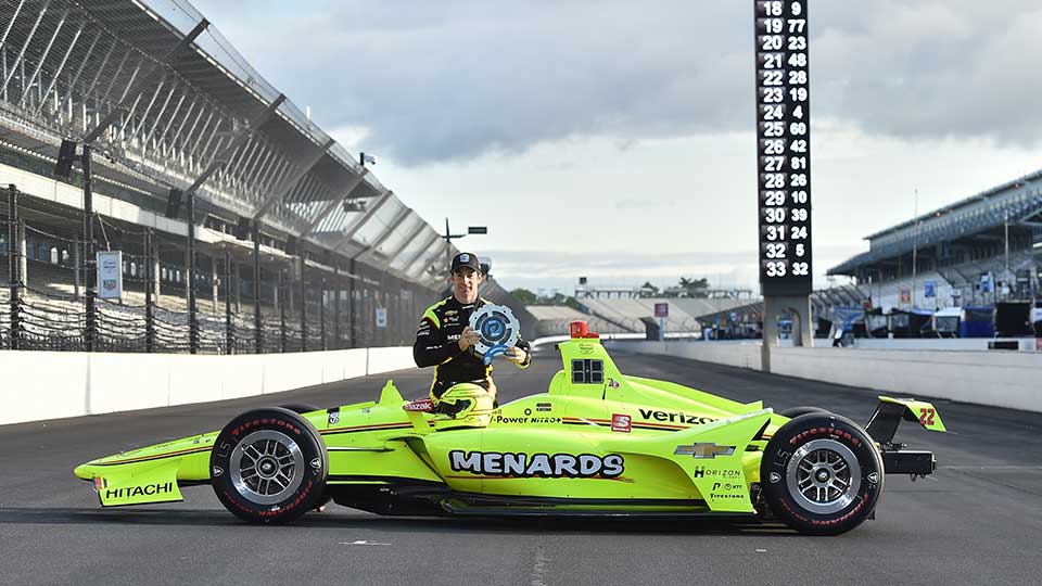 Simon Pagenaud with the P1 award for the Indy 500